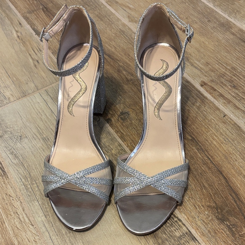 Nina Silver Glitter Strappy Heels